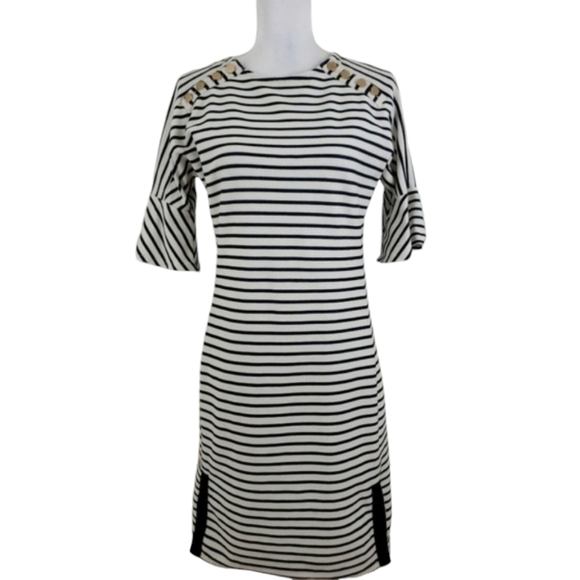 Ann Taylor ~Woman Size S~ Off-White/Black Striped Sheath Dress Cotton Blend. - Picture 1 of 11